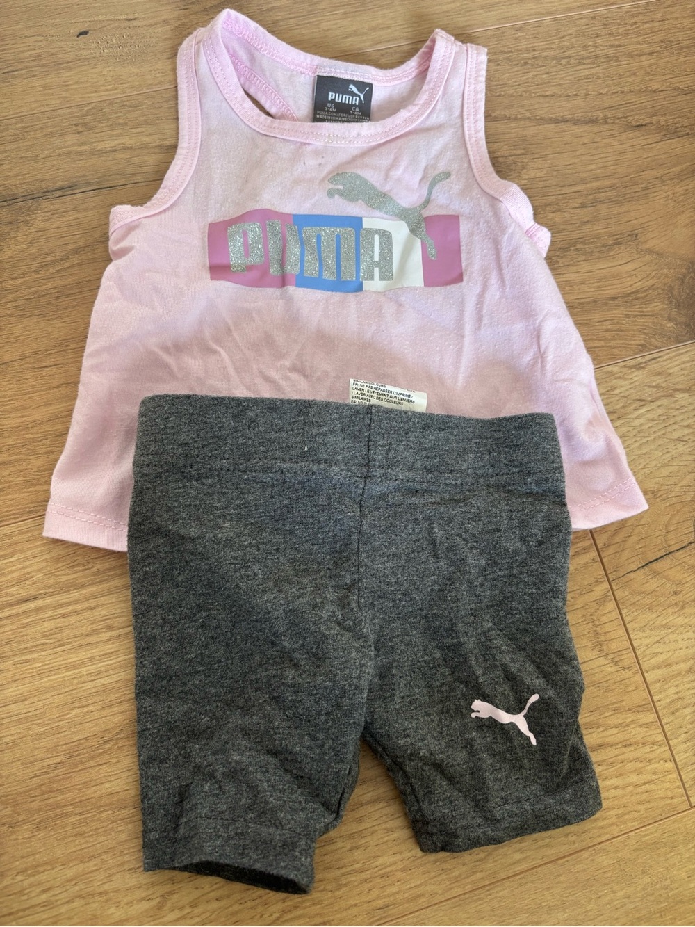 Puma Pink Tank Top with Gray Logo Shorts
